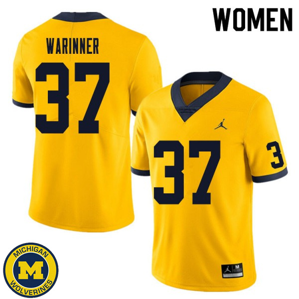 Women Michigan Wolverines #37 Edward Warinner Yellow Embroidery Jersey